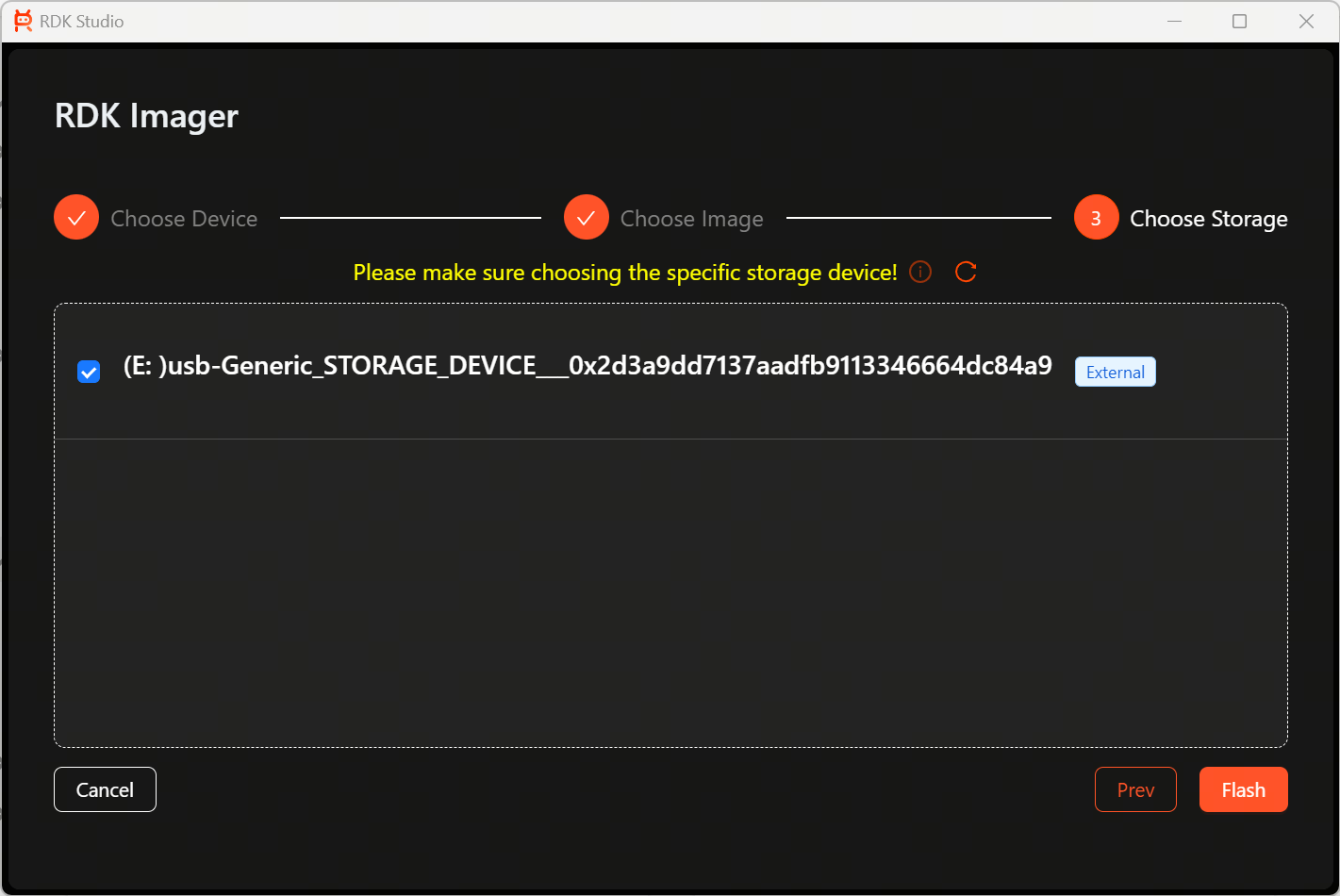 Select Storage Device Page