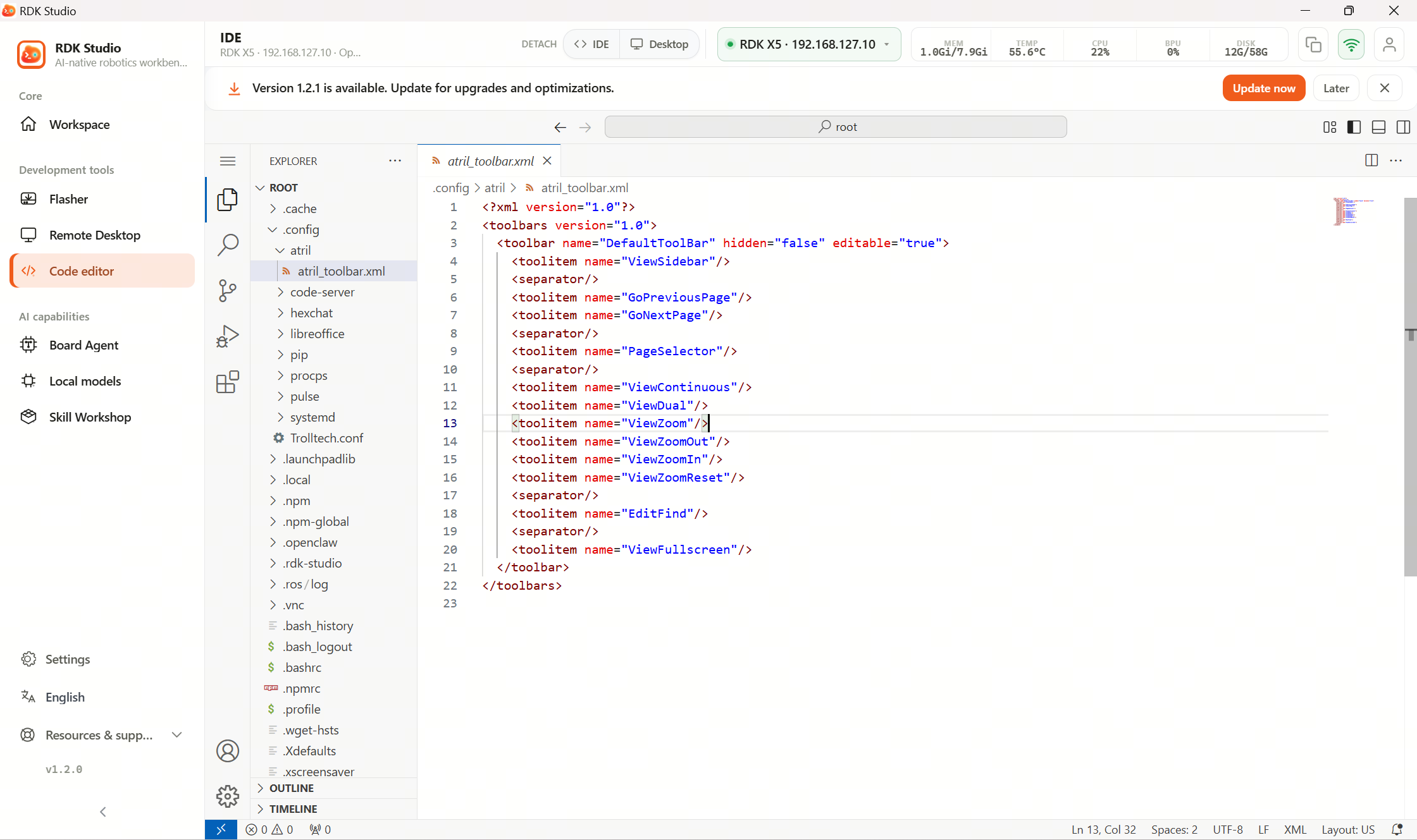 Code editor: after connecting to RDK X5, edit device files inside Studio