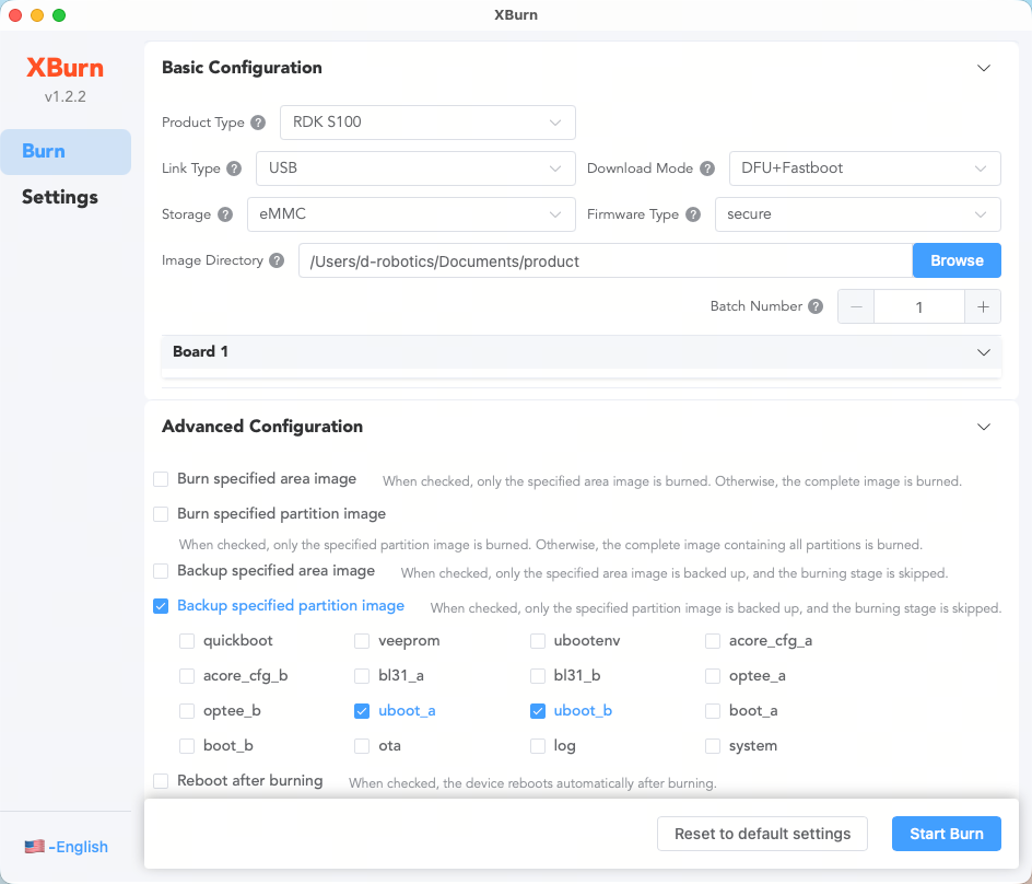 XBurn partition selection