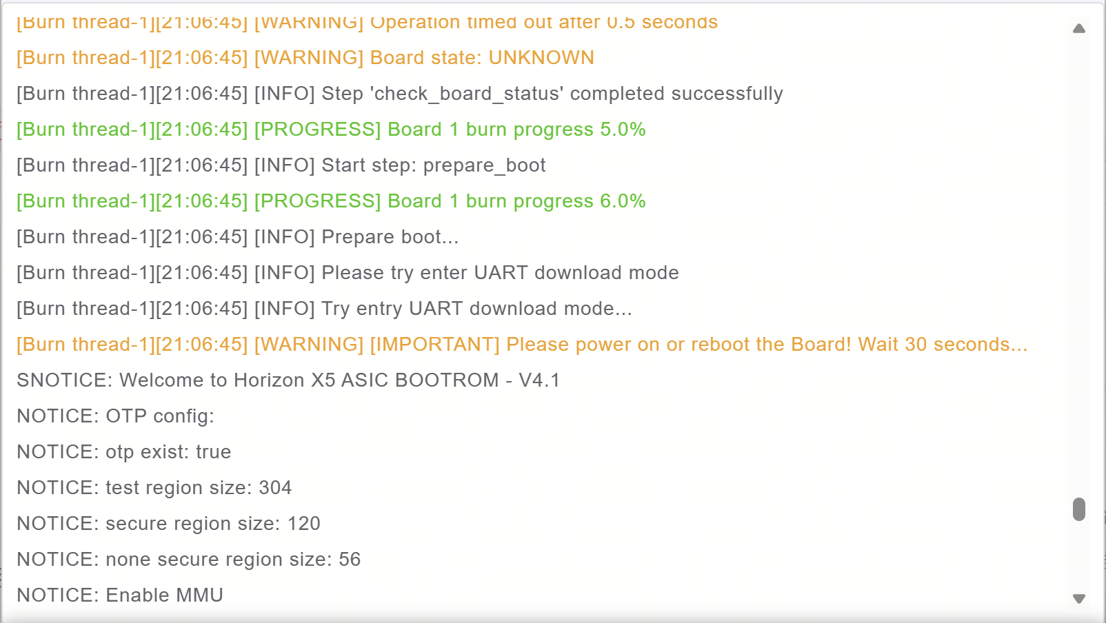 XBurn prompts to cycle power (Chinese interface)